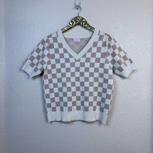 Pink Lily • Checkered V-Neck Sweater